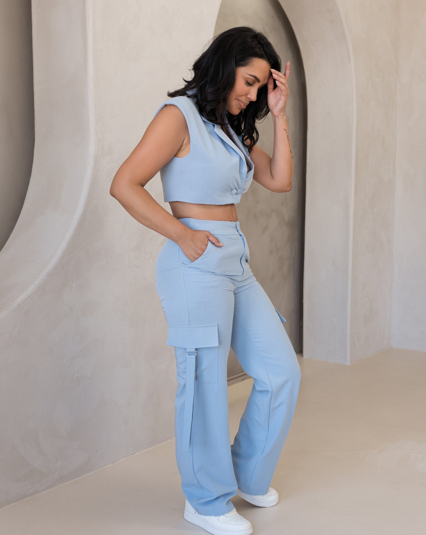 Rey Cargo Pant Set with Crop Top