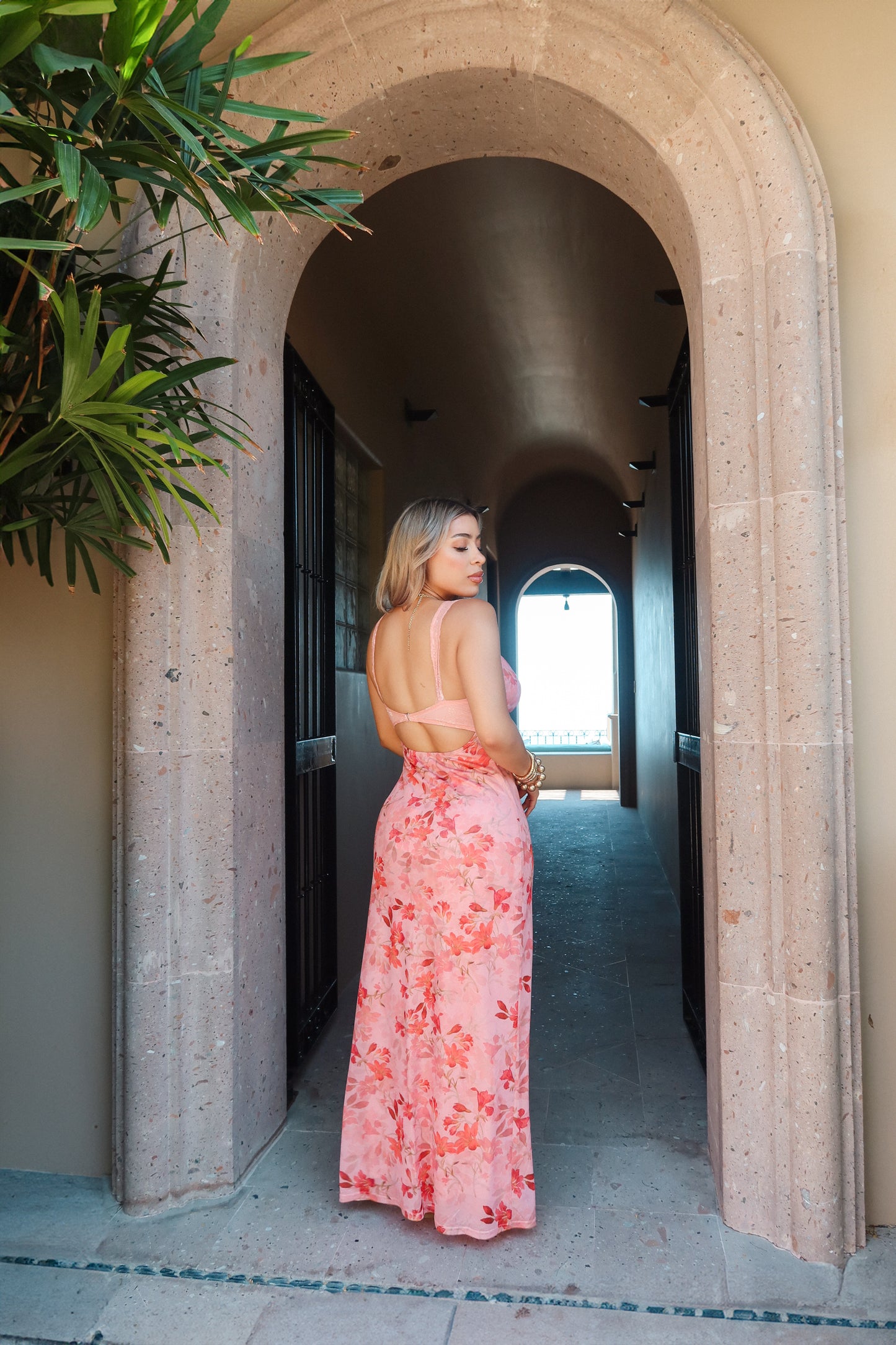 CORAL FLOWER MAXI DRESS